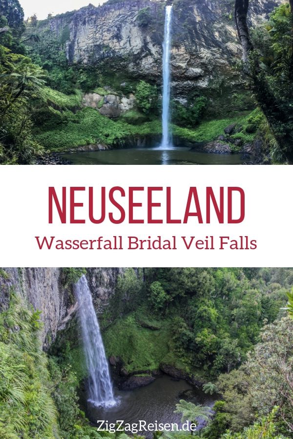 Wasserfall Bridal Veil Falls Neuseeland reisen pin