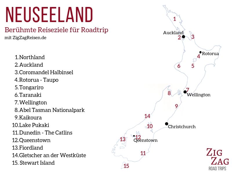 Reiseziele Neuseeland Rundreise Tipps Karte