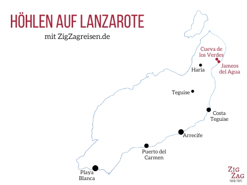 Karte Lanzarote Hohlen - Cueva de los verdes Jameos del Agua