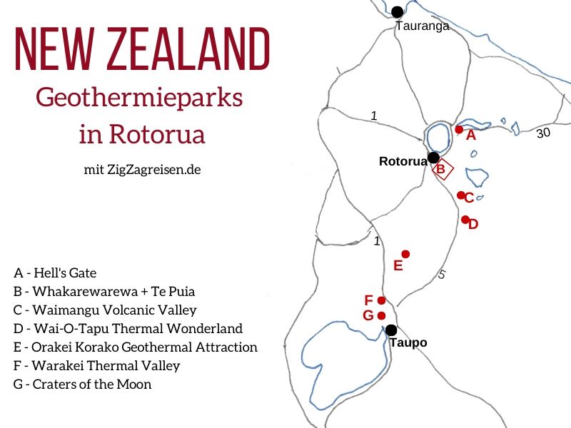 Geothermie-Parks Rotorua Highlights Karte