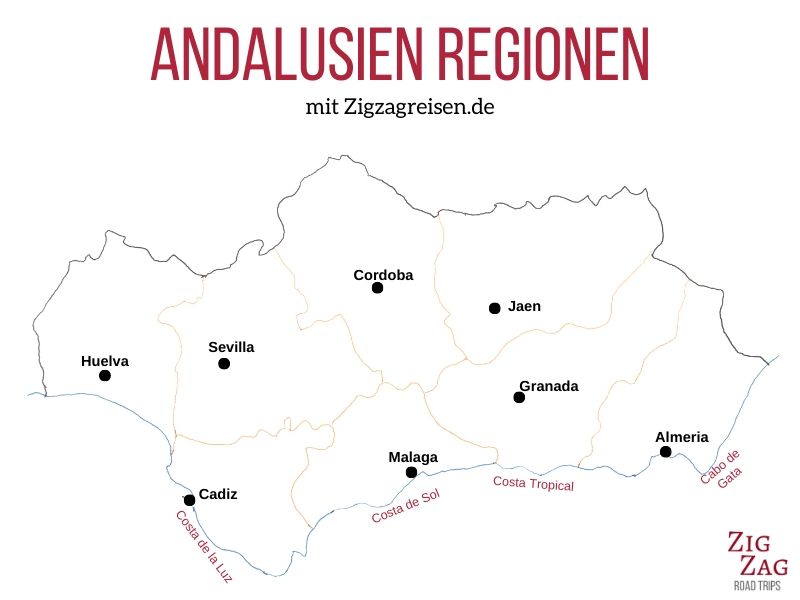 Regionen Andalusien Karte