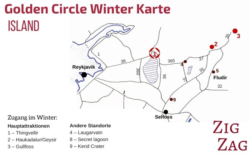 Karte Golden Circle Winter Sehenswurdigkeiten