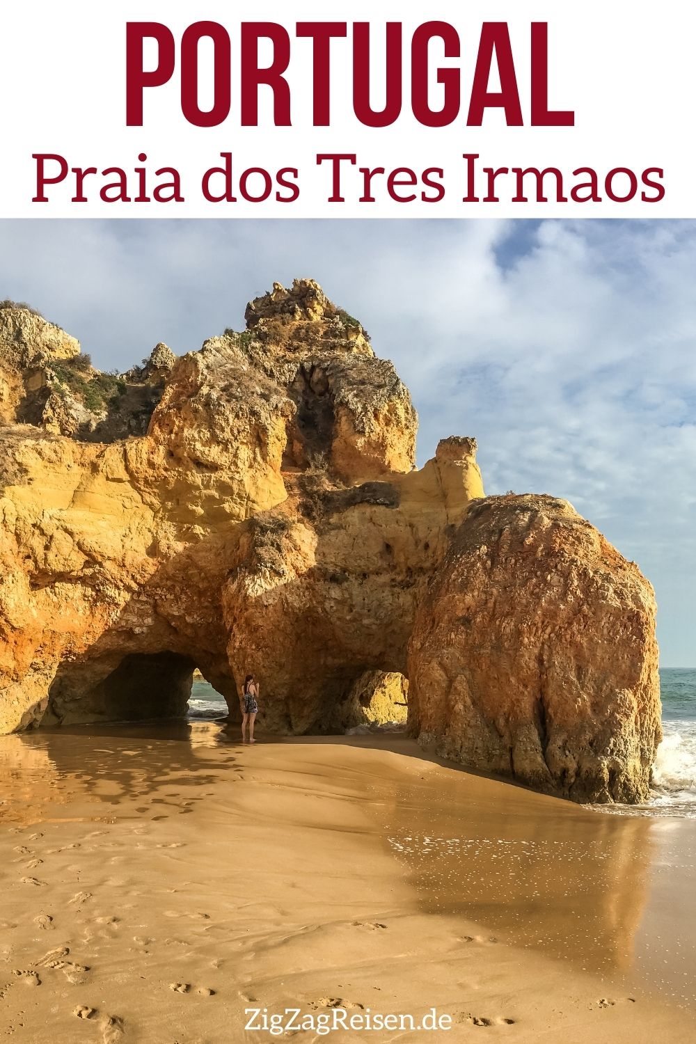 Praia dos Tres Irmaos Strand Portugal reisen Pin1