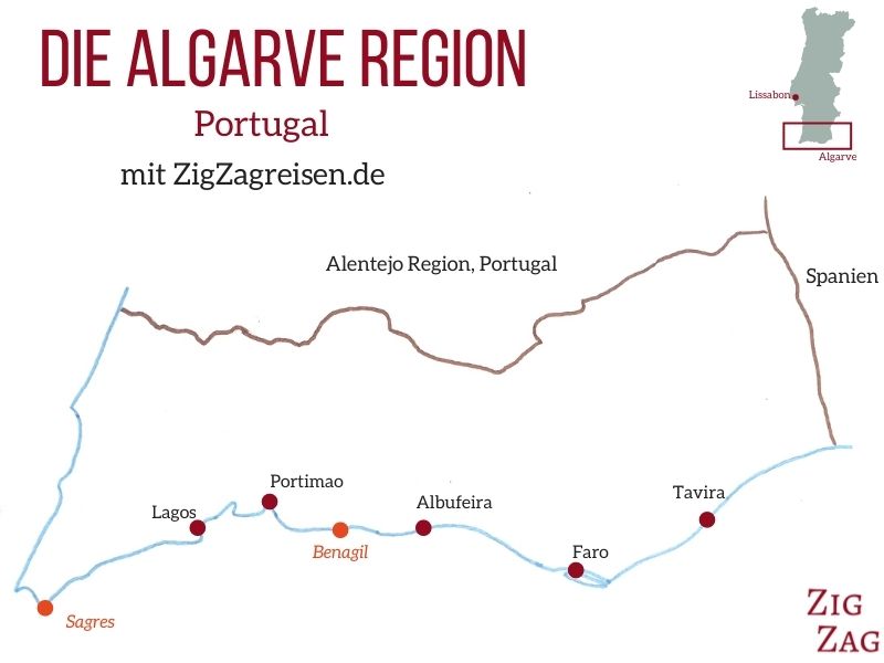 Portugal Algarve Karte Reiseziele