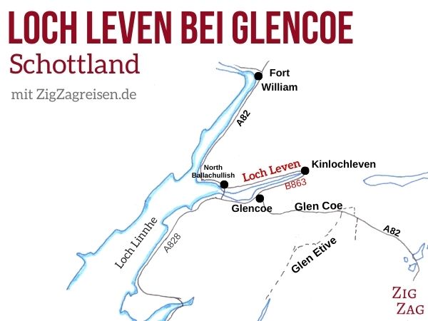 Karte Loch Leven Glencoe Schottland