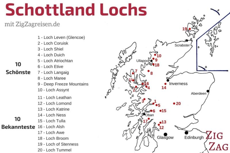 Karte Schottland Lochs Seen