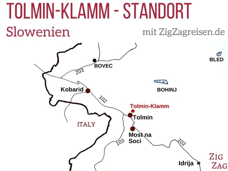 Karte Tolmin Klamm Slowenien Standort