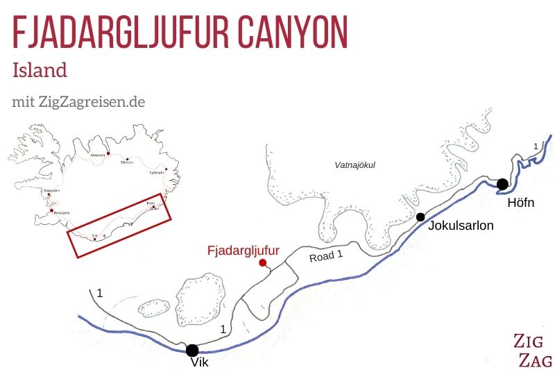 Canyon Fjadargljufur Island Karte Standort