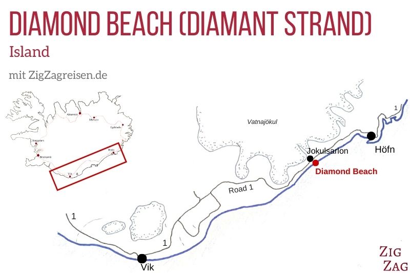 Karte Diamond Beach Island Diamant Strand