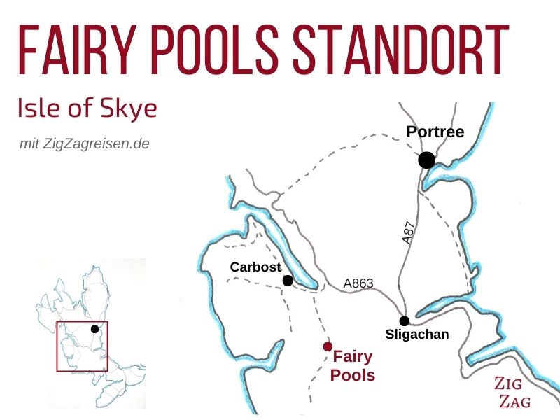 Karte Fairy Pools Skye Standort Schottland