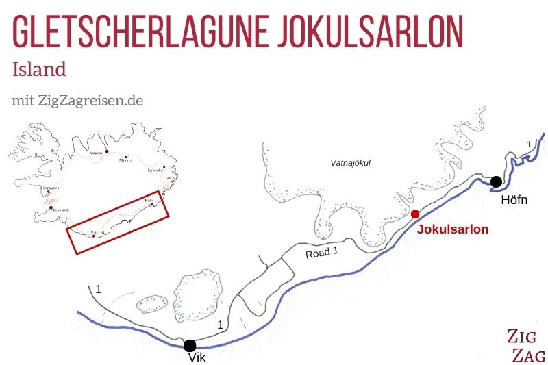 Karte Gletscherlagune Jokulsarlon Island