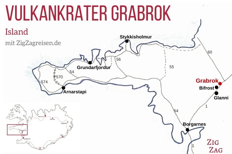 Karte Grabrok Vulkankrater Island