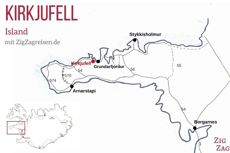 Karte Kirkjufell Island Snaefellsnes