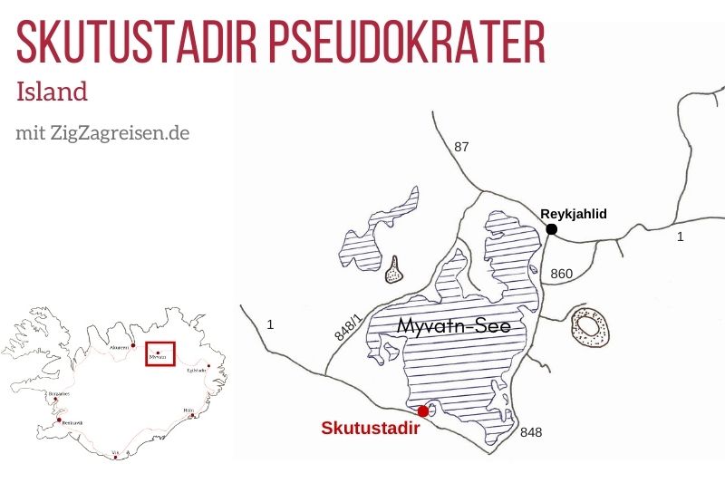 Karte Standort Skutustadir pseudokrater Myvatn Island