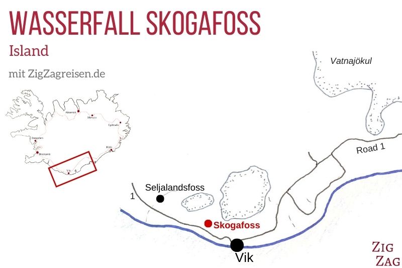 Karte Wasserfall Skogafoss Island