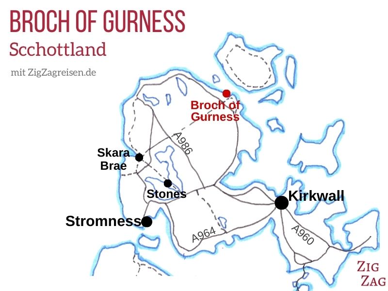 Standort Broch of Gurness Orkney Karte