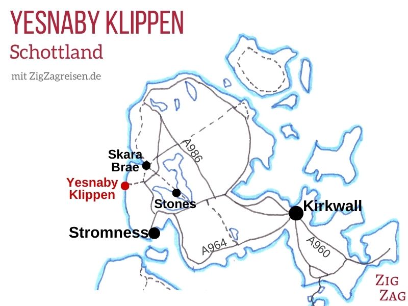 Standort Yesnaby Klippen Orkney Karte