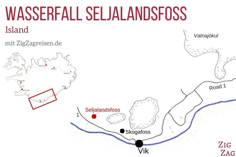 Wasserfall Seljalandsfoss Island Karte