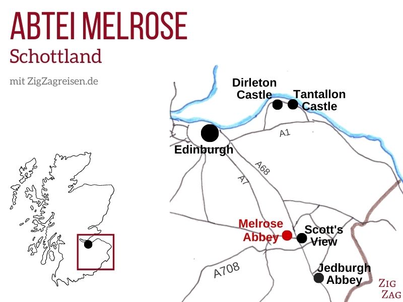 Karte Abtei Melrose Abbey Schottland