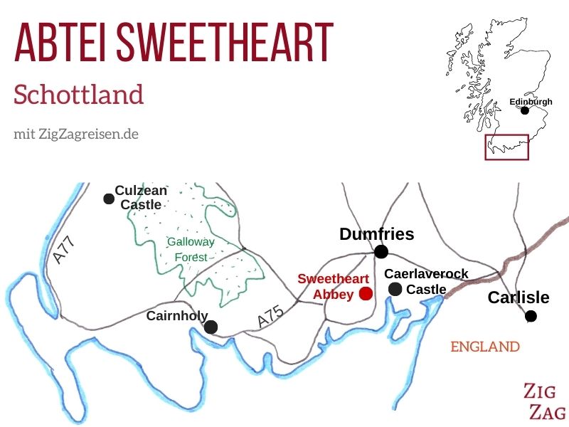 Karte Abtei Sweetheart Abbey Schottland