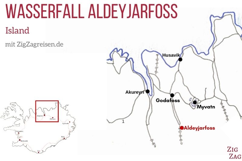 Karte Aldeyjarfoss Wasserall Island