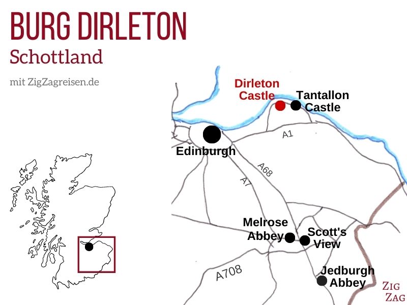 Karte Burg Dirleton Castle Schottland
