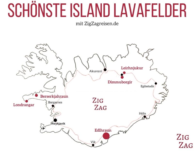 Schönste Island Lavafelder Karte