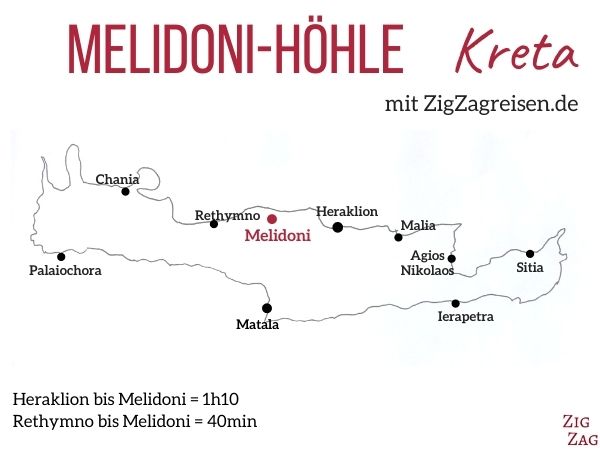 Standort Melidoni Hohle Kreta Karte