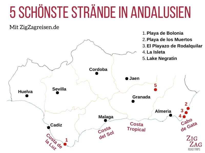 Schönste Strände in Andalusien Karte