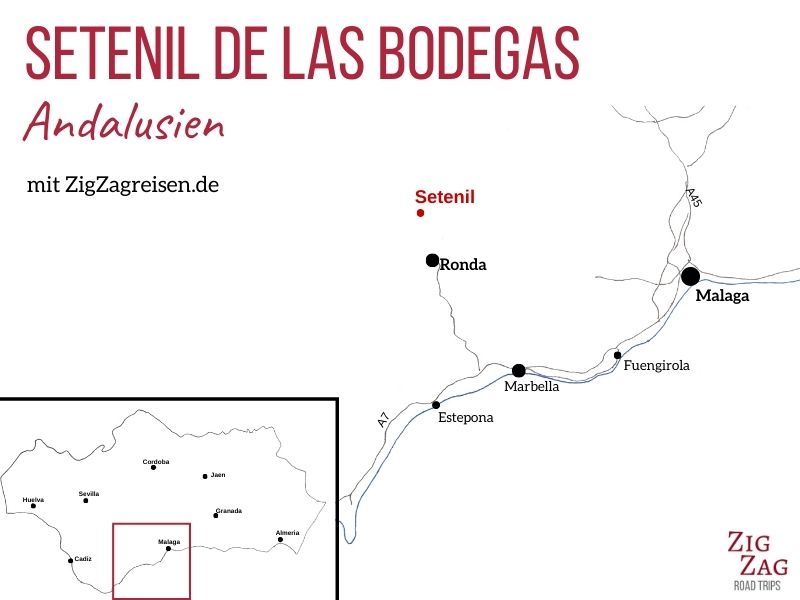Standort Dorf Setenil de las Bodegas Andalusien Karte
