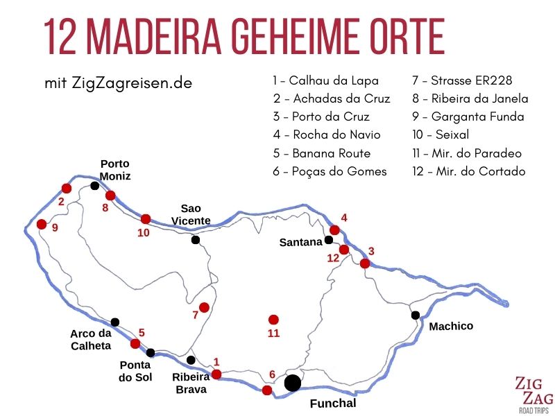 Madeira Geheime Orte Karte