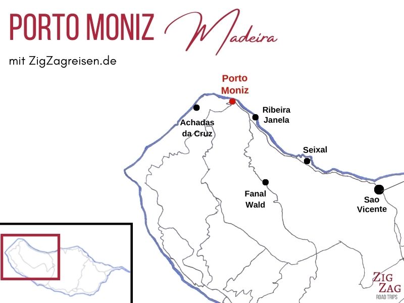 Porto Moniz Madeira Standort Karte