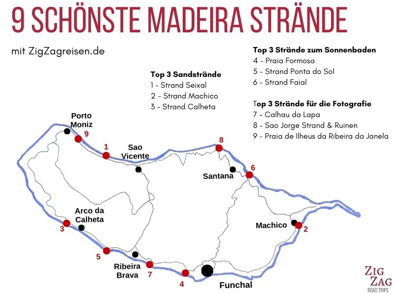 Schönste Madeira Strände Karte