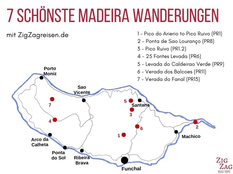 Wandern Madeira Karte schonste Madeira Wanderungen