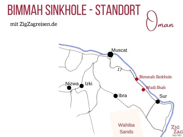Bimmah Sinkhole Oman Standort Karte