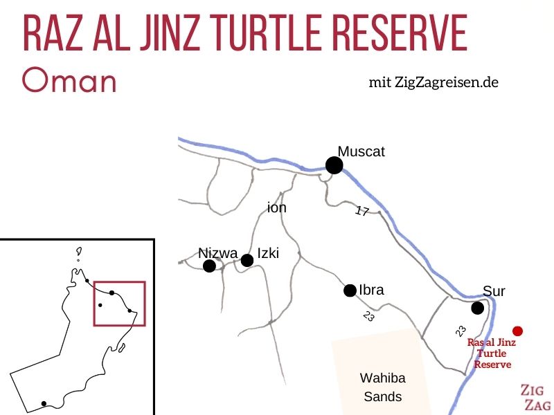 Karte Ras Al Jinz Turtle beach reserve Oman Standort