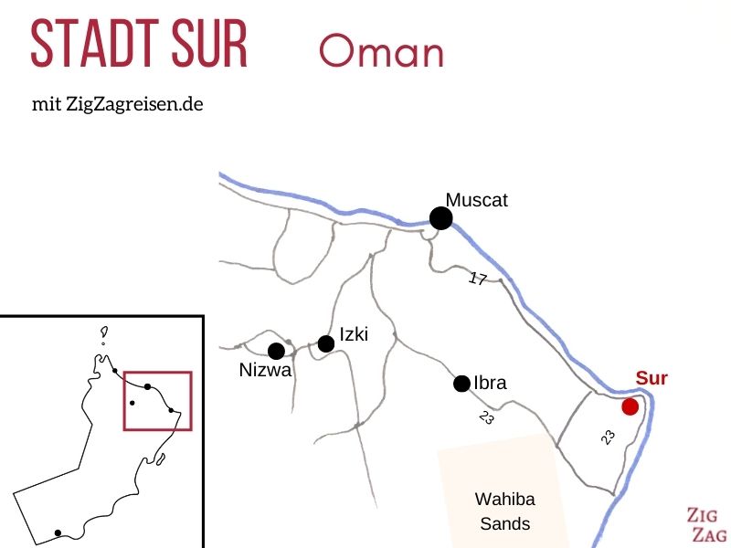 Karte Stadt Sur im Oman Standort