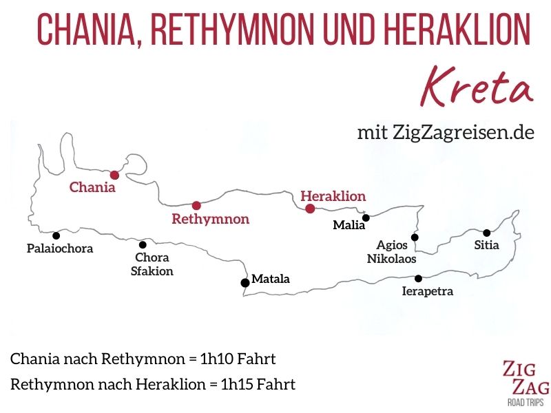 Heraklion oder Chania oder Rethymnon Kreta Karte