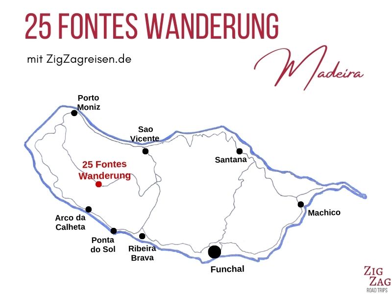 Karte 25 Fontes Wanderung Madeira Standort
