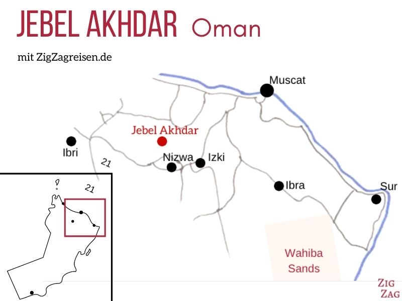 Karte Jebel Akhdar Oman Standort