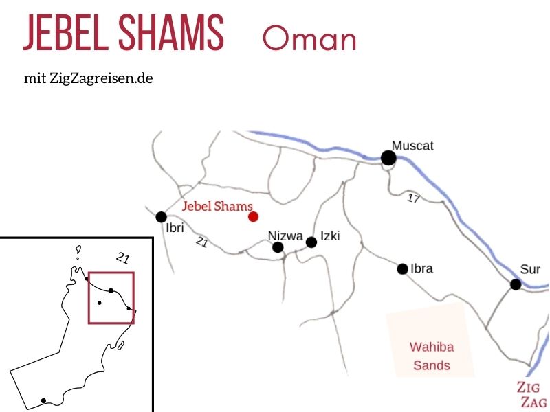 Karte Jebel Shams Oman Standort
