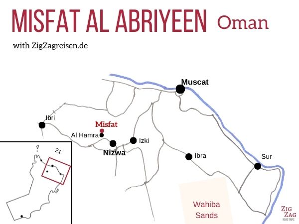 Karte Misfat al Abriyeen Oman Standort