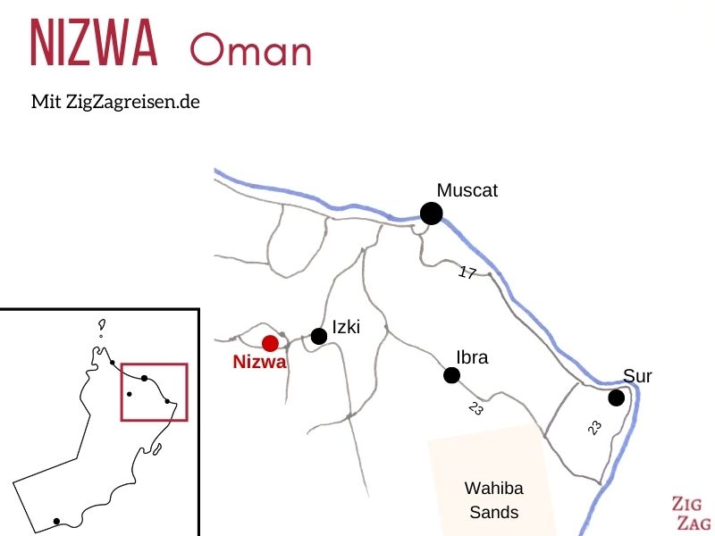 Karte Nizwa Oman Standort