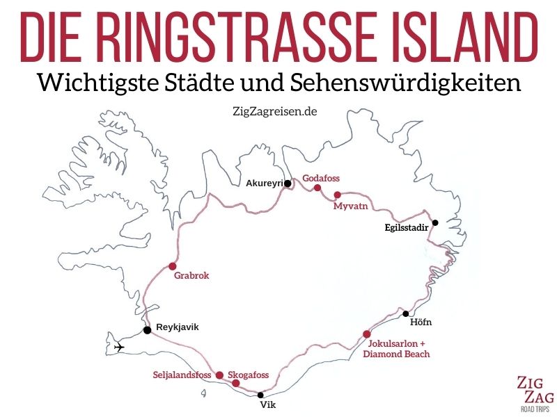 Karte Island Ringstraße Sehenswurdigkeiten Stadte