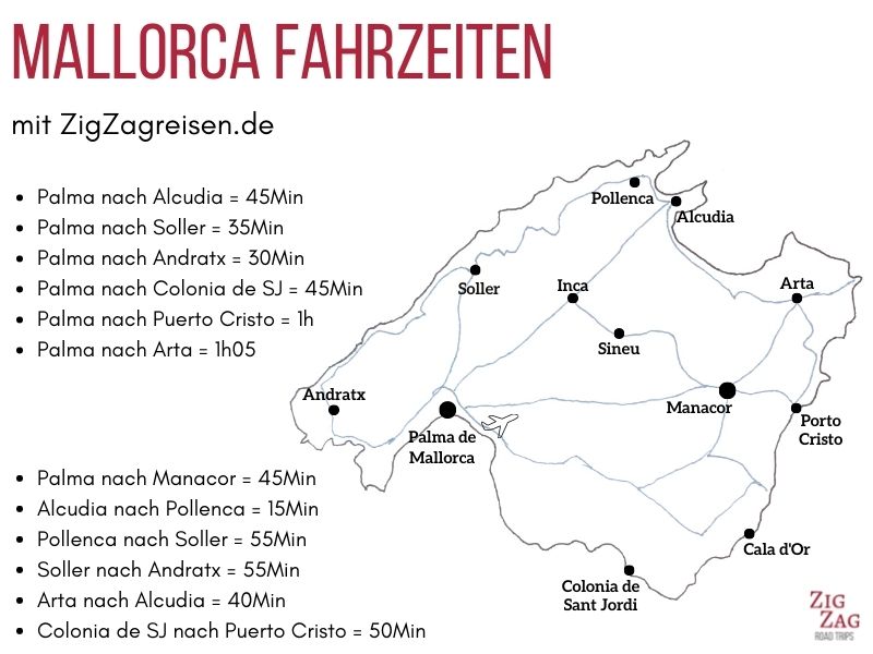 Karte Mallorca Fahrzeiten Reiseroute