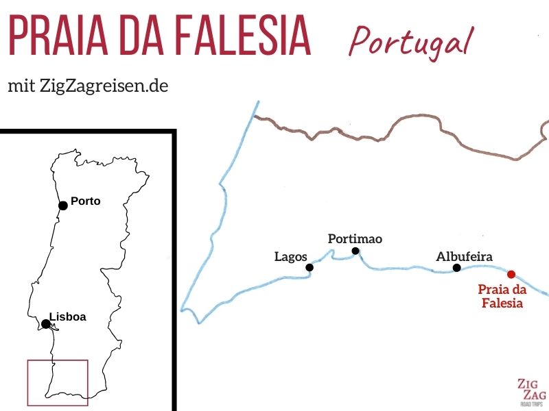 Praia da Falesia Strand Algarve Karte Standort