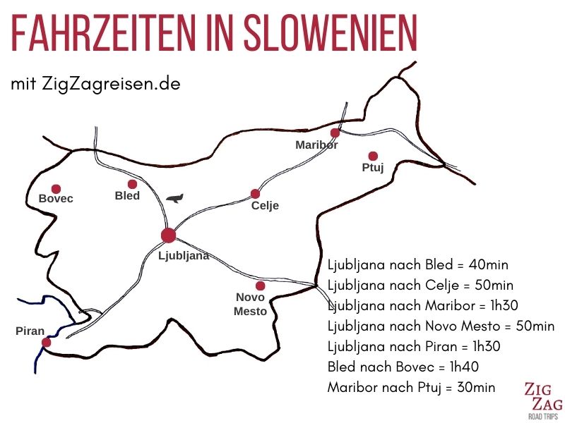 Fahrzeiten in Slowenien Karte