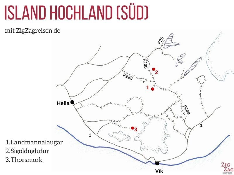 Karte Island Hochland Strassen F