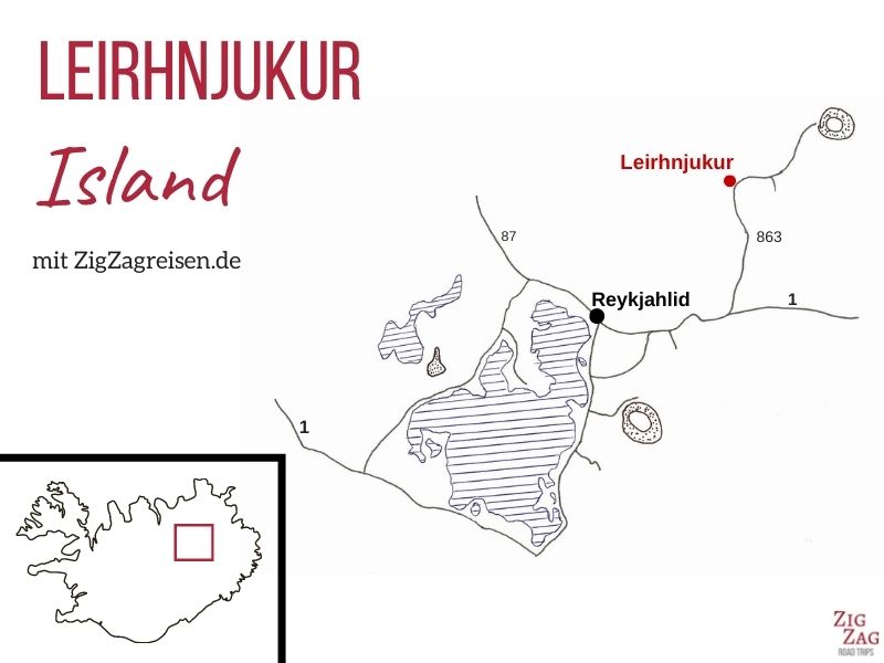 Karte Leirhnjukur Island Krafla Lavafeld