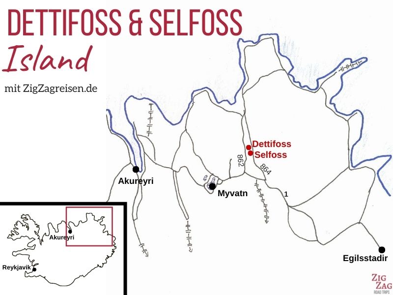 Karte wasserfall Dettifoss Island Selfoss
